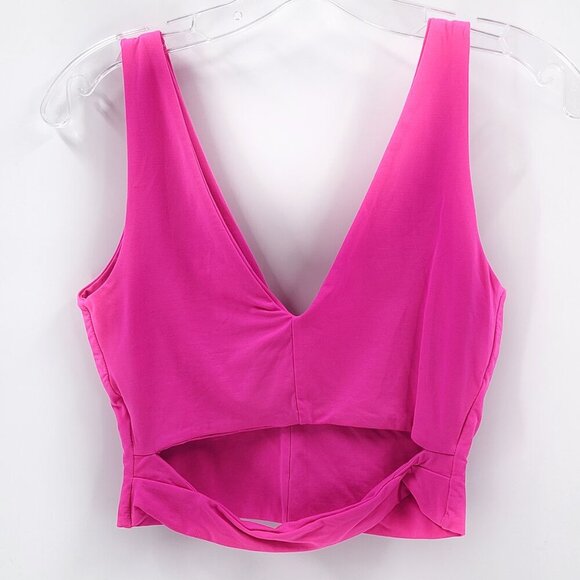 KOOKAI Hot Pink V-Neck Cut Out Tank Crop Top - Picture 4 of 6